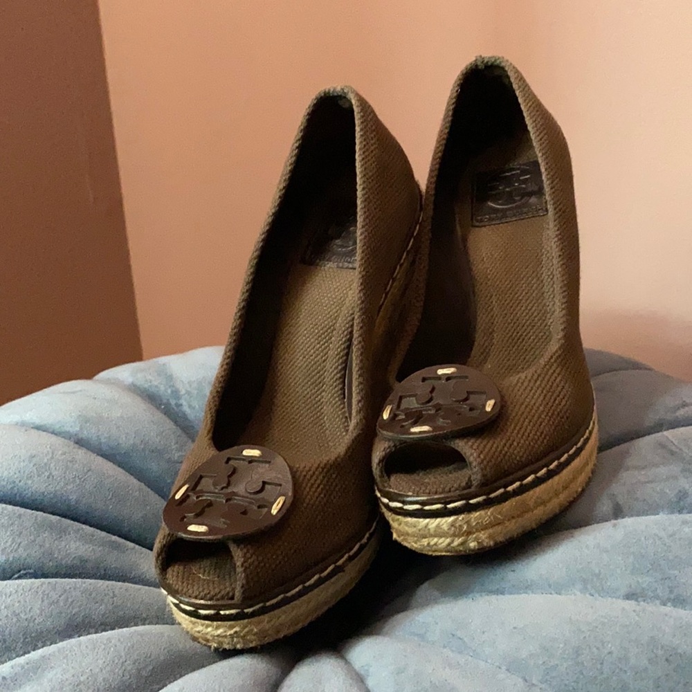 Tory Burch Chocolate Brown Wedge Espadrilles